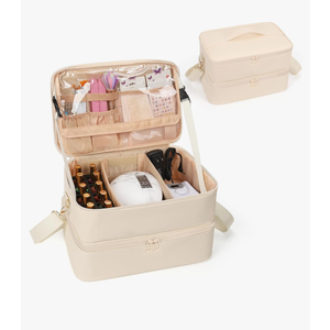 Ethereal Nail Polish Organizer Case, Leather Nail Polish Bag Holds 50+ Bottles (5ml/0.5fl.oz) and Nail Lamp, Nail Storage Organizer with Compartment, Leather White