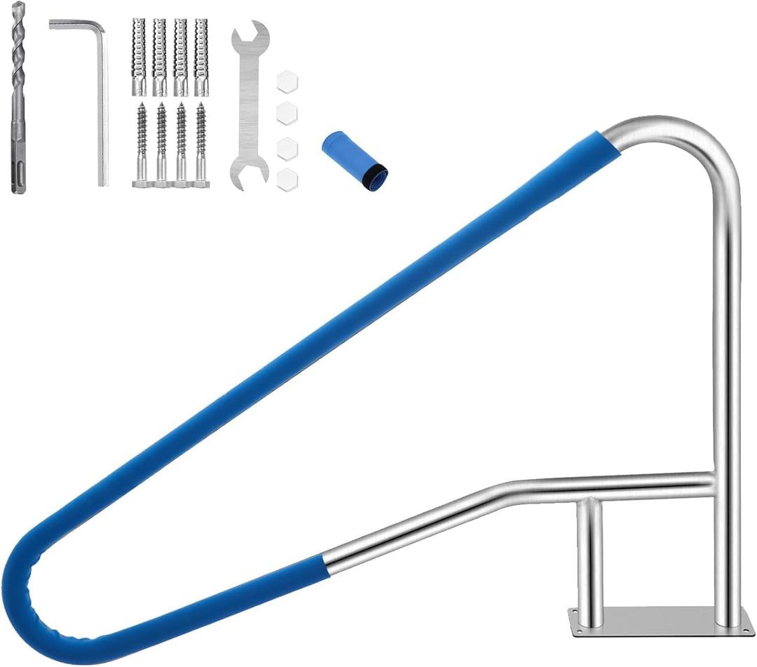 Pool Handrail, 304 Stainless Steel Pool Stair Rail with Grip Cover, Pool Railings for Inground Pool, 55"x32", 375lbs Load Capacity