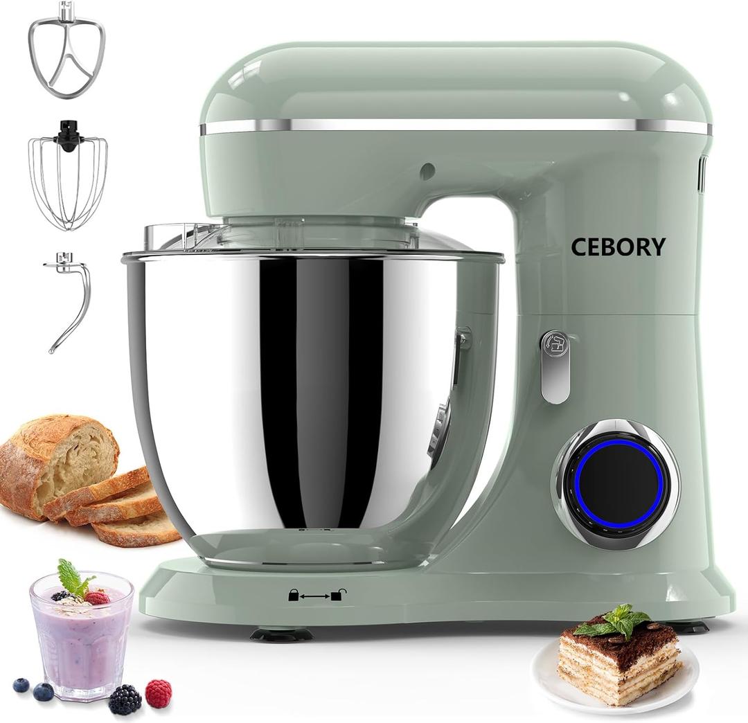 CEBORY 3-IN-1 Electric Stand Mixer, 6.5QT Bowl 660W 10-Speed Kitchen Mixer, Household Food Mixers include Dough Hook, Beater and Whisk, Bread Cake Mixer for Baking and Most Home Cooks, Green
