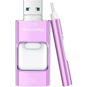 Flash Drive for iPhone 256GB, 4 in 1 USB Type C Memory Stick, Photo Stick External Storage Thumb Drive for iPhone iPad Android Computer, Violet Purple