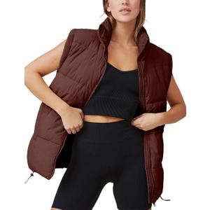 Athlisan Womens Zip Up Puffer Vest Stand Collar Sleeveless Padded Jacket Coat (Brown)