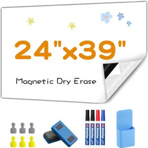 Dry Erase Adhesive Whiteboard Paper, 24" x 39" Stick on Magnetic Contact White Board Sticker on Wall for School, Office, Kitchen Fridge, Kids Drawing