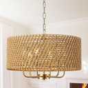 20" Large Boho Rattan Chandeliers for Dining Room, 6-Light Rattan Hand-Woven Drum Wicker Farmhouse Chandelier Large Vintage Chandelier Pendant Light Fixture for Kitchen Island Entryway(Gold)