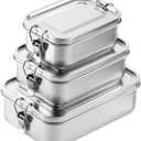 Umigy 3 Pcs Stainless Steel Food Containers 850/1400/2400 ml Metal Bento Lunch Box Stainless Steel Food Storage Containers, Lockable Clips to Leak Proof, Reusable Dishwasher Snack Boxes for Work