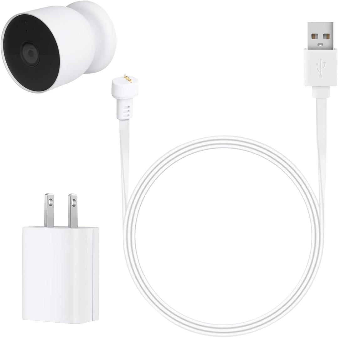 Power Adapter for Google Nest Cam Outdoor or Indoor, Battery-2nd, 10ft/3m Flat Weatherproof Outdoor Charging Cable Provide Continuous Power Supply for Your Nest Camera - White