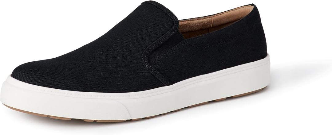 Amazon Essentials Men's Slip-on Sneakers (13, Black/White)
