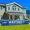 Blue & White Master's Graduation Banner Decoration: Mastered It Yard Banner We Are So Proud of You Backdrop - Large Navy Yard Sign Decor for Master Degree Graduate Party Supplies