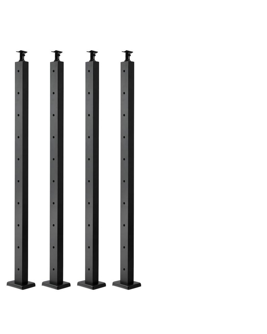 VEVOR Level Drilled Cable Railing Post, 10 Holes, 36x2x2 Inches Stainless Steel Cable Railing System Kit for Indoor Outdoor Deck Balcony, 4 Pack, Black