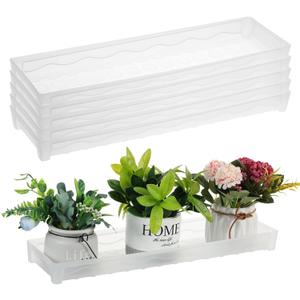 6 PCS Plastic Plant Tray Saucer, Rectangular Window Sill Plant Tray for Indoors Outdoor Flower Pots for Window Shelf, Clear Thick Plastic Plant Trays for Succulent Pot, Square Plant Saucers (Transparent)