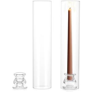 NUPTIO Taper Candle Holder Glass:Clear Hurricane Candlestick Holder - Fluted Candles Stick Stand with 12 inch Tall Windproof Cylinder Cover for Fireplace Dining Room Decor