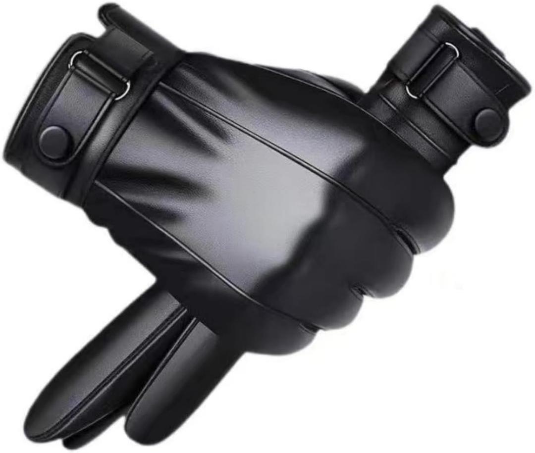 Leather Gloves For Men,Winter Warm Touch Screen Motor Gloves,Soft Cashmere Lining-Christmas, Valentine's Day present (Black, L)