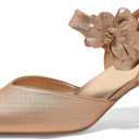 GotSoft Womens Low Kitten Heels Pointed Toe Slip on Pumps Flower Ankle Strap Elegant Party Wedding Dress Shoes, Rose Gold, Size 6