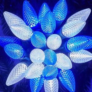 Outdoor Christmas Lights - 100 Ft LED String Lights with Blue & White Strawberry C9 Bulbs, Waterproof Connectable UL Certified for Indoor/Outdoor Use
