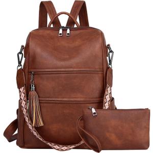 PU Leather Backpack Purse for Women, Multipurpose Design Shoulder Bag Handbags Convertible Fashion Travel bag with Wristlet (Dark Brown)