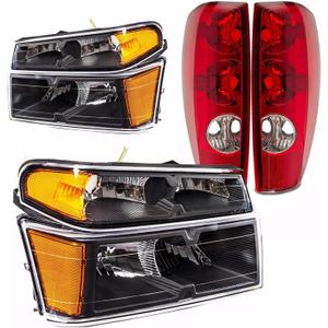Black Headlights Read Rear Taillights Assembly For 2004 2005 2006 2007 2008 2009 2010 2011 2012 Chevy Colorado GMC Canyon Head Lights Headlamp Replacement L+R