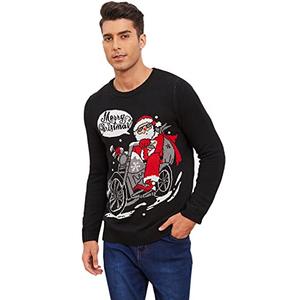 VENTELAN Men's Ugly Christmas Sweater Fun Classic Santa Claus Patterns Xmas Pullover,XL
