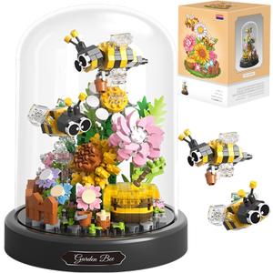 Flower Bouquet Building Set for Adult,Mini Plant Bonsai Tree Friend Set,Botanical Collection Gift for Kids,Office Home Decor Building Block, New Year Birthday Gift for Women Boys Girls(Bee)