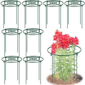 8 Pack Peony Cages and Supports, 11.5" Dx16 H Plant Supports for Outdoor Plants, Heavy Duty Metal Peony Support Cage Flower Support Rings, Plant Support Ring for Rose Tomato Hydrangea Strawberry