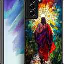 Compatible with Samsung Galaxy S22 Case, Shockproof Protective for Man Women Non-Slip for Samsung Galaxy S22 Crazy Pattern Colorful Stained Glass Jesus Walking