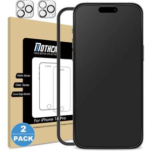 Mothca 2 Pack Matte Glass Screen Protector for iPhone 14 Pro [6.1 inch] with 2 Pack Camera Lens Protector, Anti-Glare & Anti-Fingerprint Tempered Glass Film, Case Friendly Bubble Free Smooth as Silk