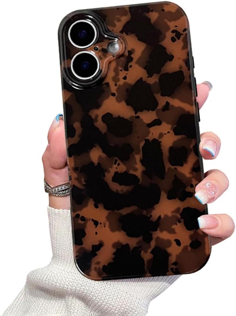 Cute Phone Case for iPhone 17 Case Amber Pattern Leopard Full Camera Protective Slim Shockproof Cool Trendy Aesthetic-Brown Tortoise Shell