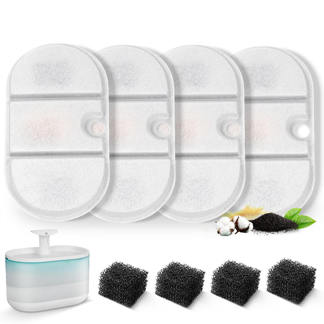 VinDox 8 Packs Replacement Cat Fountain Filters Compatible with PETLIBRO Capsule Pet Fountain: PLWF002,71oz/2.1L Ultra Quiet-BPA-Free, Two Flow Modes Pet Dispenser