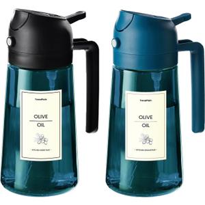 TrendPlain 16oz/470ml Blue Glass Olive Oil Sprayer for Cooking - 2 in 1 Olive Oil Dispenser for Kitchen Gadgets, Air Fryer, Salad, and BBQ (1 Pack, Black & Navy)