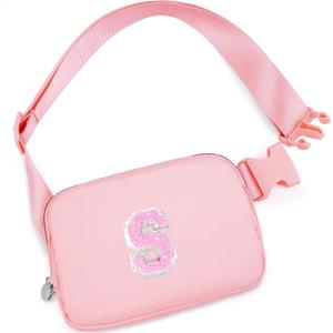 Girls Belt Bag Fanny Pack for Kids Crossbody Bags with Initials Letter Patch Cute Stuff 10 Year Old Girl Birthday Gifts Trendy Stuff for Teens | Peach B