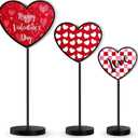 2 x BBTO 3 Pcs Valentine's Day Heart Wooden Sign Rustic Valentines Table Decorations Farmhouse Holiday Table Centerpiece Heart Tiered Tray Home Decor for Party Mantle Shelf