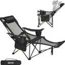 Overmont Reclining Camping Chair with Removable Footrest - 4-Position Adjustable Folding Lounge Chair for Adults with Removable Pillow Carry Bag - Support 300LBS Portable for Outdoor Beach Lawn Patio