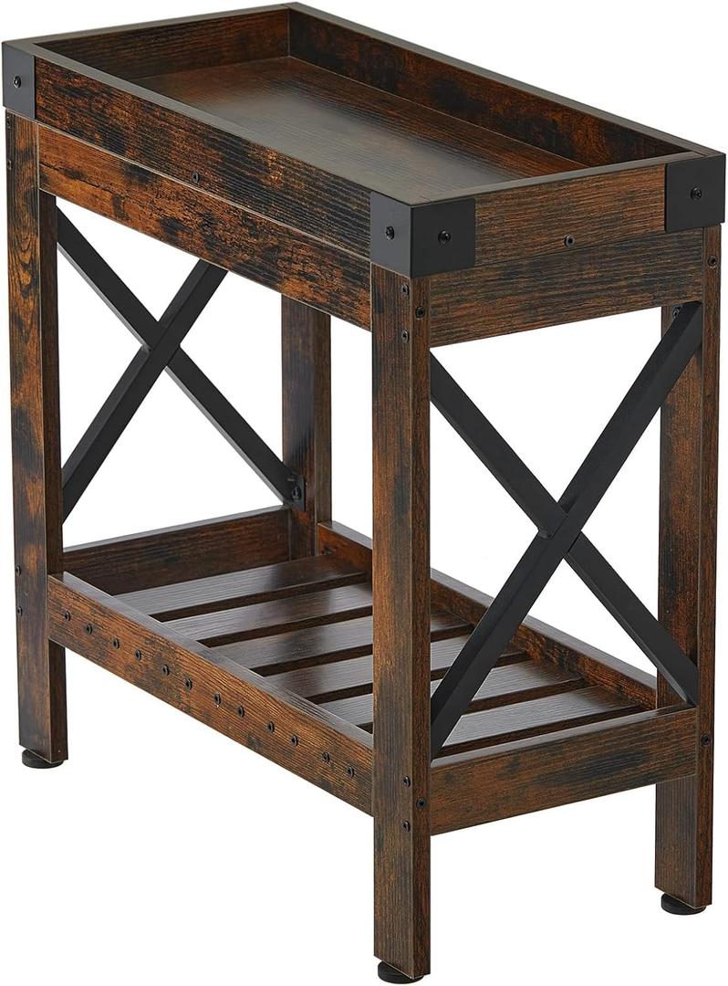 Narrow Side Table, Slim End Table,Sofa Side Table, End Table Nightstand for Bedroom, Living Room, Small Spaces (Rustic Brown)