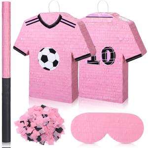17" Pink Soccer Jersey Large Pinata Soccer Theme Birthday Party Supplies Hanging Pinata Game with Blindfold Bat for Futbol Athletic Events Celebrations Sports Party Decorations