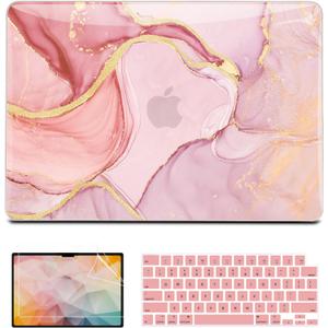 Compatible with MacBook Air 13 inch Case 2026 2025 2024 2023 2022 M5 M4 M3 M2 (Model A3449 A3240 A3113 A2681) Sturdy Hard Shell for MacBook Air 13.6" + Keyboard&Screen Cover, Pink Gold Marble