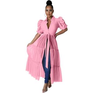 Ekaliy Women Sexy Short Sleeve Bodycon High Low Asymmetrical Ruffle Tunics Blouse Shirt Top Dress (Large, Pink)