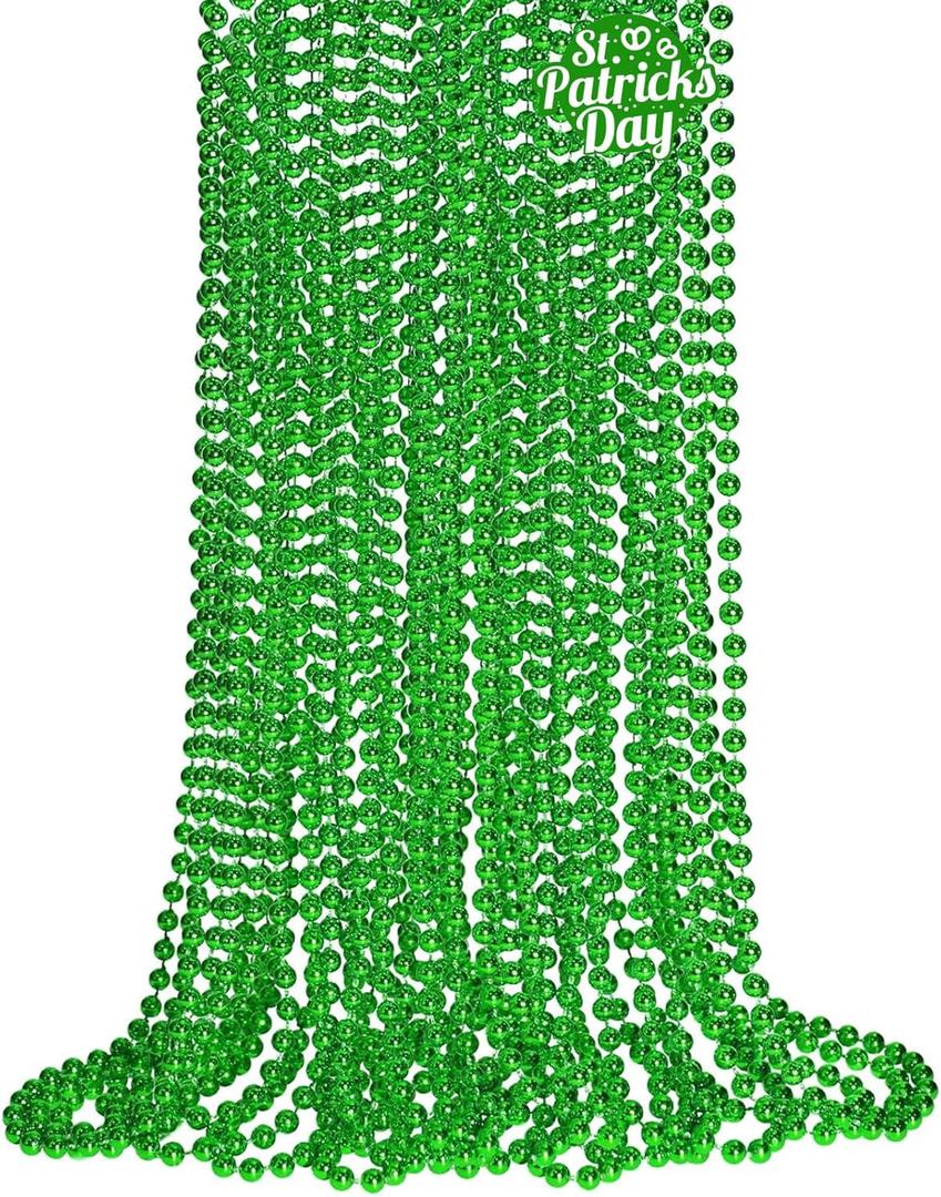 ZZYFGH 12 PCS St. Patricks Day Necklaces, 33" Green Mardi Gras Beads Necklace, St. Patrick's Day Green Beads St. Patricks Day Accessories for Mardi Gras Party Supplies Mardi Gras Decor for Party, School Event, Home