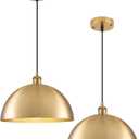 Gold Pendant Lights, 11.8" Farmhouse Pendant Light for Kitchen Island, Vintage Pendant Light Fixtures for Dining Room, Living Room, Bedroom, Dome Pendant Lighting, 2 Pack