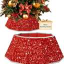 succulentlovers Red Sequins Christmas Tree Collar, 25.6 Inch Foldable Sparkling Sequin Trees Skirt Collar, Glitter Christmas Trees Base Cover Tree Stand Skirt for Christmas Tree Party Shiny Ornaments