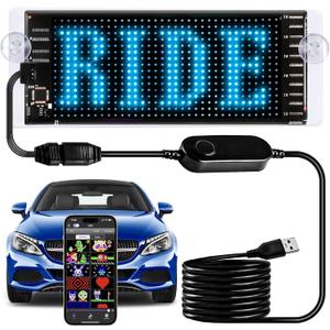 Light Sign for Car, 6.7''x2.7'' Programmable Flexible LED Matrix Panel, Bluetooth APP Control Custom Text Pattern Animation Scrolling LED Display for Car Windshield