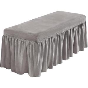 NICEEC Spandex Stretch Dining Bench Cover with Skirt Removable Bench Slipcover Rectangle Washable Bench Cushion Covers for Dining Room Living Room Bedroom Kitchen(LightGrey)