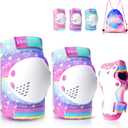 Knee Pads for Kids - ZOOBLISS Toddler Knee and Elbow Pads Set Wrist Guards for Skating Girls Aged 3-12, Kids Protective Gear for Roller Skates Skateboard Bike Scooter, Included Drawstring Bag(Rainbow) Medium