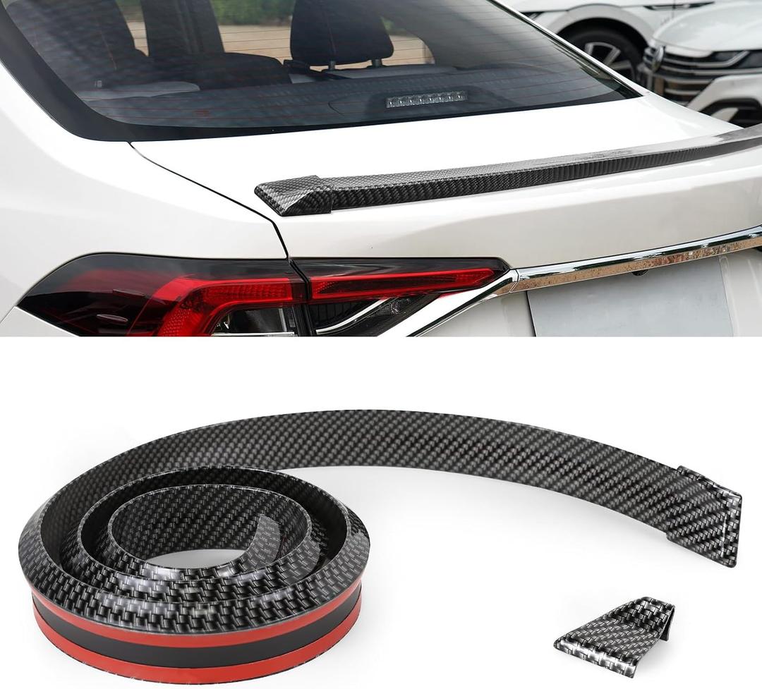 Carbon Fiber 3D Rubber Car Trunk Roof Spoiler Trim Strip, Rear Trunk Lip Roof Spoiler Sticker Bar, Cool Car Decoration Punch-Free Accessories (Black)