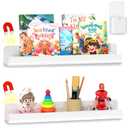 FUCDTEFC 2 Pcs Magnetic Shelf with Pen Holder, Strong Adsorption Magnetic Book Shelf for Whiteboard, Reusable Metal Bookshelf Book Display Holder for Teacher Kids Classroom Refrigerator Office White