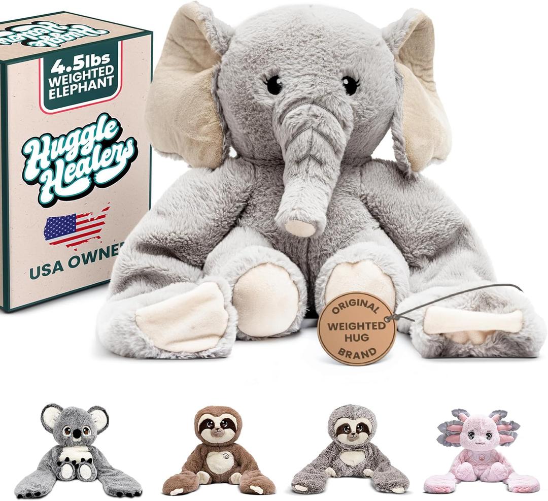 Huggle Healers Weighted Stuffed Animals for Adults, Teens and Kids - 36 Inch Long Plush Arms for Hugs - 4.5lb Elephant Stuffed Animal Plushies - Hathi Elephant