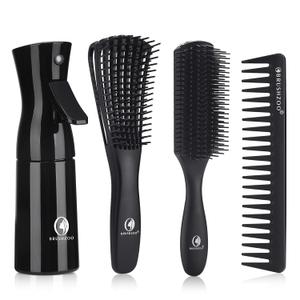 BRUSHZOO Hair Brush Set for Women, Men, and Kids - Detangling Brushes for Curly and Natural 3/4abc Hair, Wide Tooth Comb, Detangler Brush, and Hair Spray Bottle