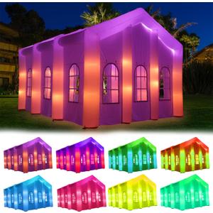 Inflatable Nightclub Tent 26.24ftx20ftx16.5ft, Portable Glow up Gazebo Tents with Colorful LED Lights, 6 Door Windows Marquee Building House Church for Party Wedding Birthday