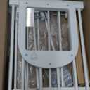 No Pawblems Dog Gate with Small Pet Door, 16"-42.7" Adjustable Metal Short Dog Gate to Step Over, 16.5" Tall Small Pet Gate with 3 Extension Kits, Pressure Mounted Gate for Doorways & Stairs, White