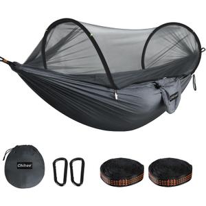 Chihee Ultra-Light Travel Camping Hammock Pop-up Net Hammock 660lbs Load Capacity, Breathable, Quick-Drying Parachute Nylon 2 Premium Carabiners,2 Tree Slings Included for Outdoor Backpacking Hiking (Dark Grey)