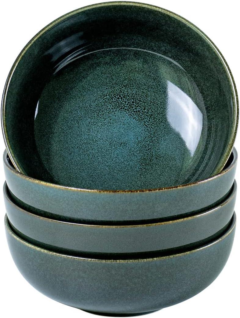 UNICASA Ceramic Cereal Bowls Set, 18 OZ Salads Bowls Set of 4, Dessert Serving Bowl for Soup, Reactive Glaze Ramen Bowls, Microwave Oven and Dishwasher Safe (Teal)
