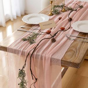 Keketo Pink Spring Table Runner Cheese Cloth Rustic Gauze Cheesecloth Table Runner 120 Inch 10 FT for Wedding Baby Shower Bridal Shower Party Sheer Boho Home Decorations
