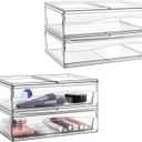 Homeanda 4 Pack Clear Stackable Storage Drawers, 12.1''W Acrylic Plastic Organizers for Makeup, Nail Polish, Snacks, Beauty Supplies, Ideal for Vanity, Bathroom, Undersink, Cabinet, Desk Organization